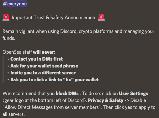 OpenSea Discord 安全公告 OpenSea Discord 安全公告
