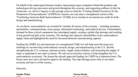 美国芯片公司CEO发布公开信：呼吁加强本土半导体投入