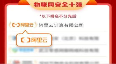 阿里云荣获“2021年物联网安全十强企业”